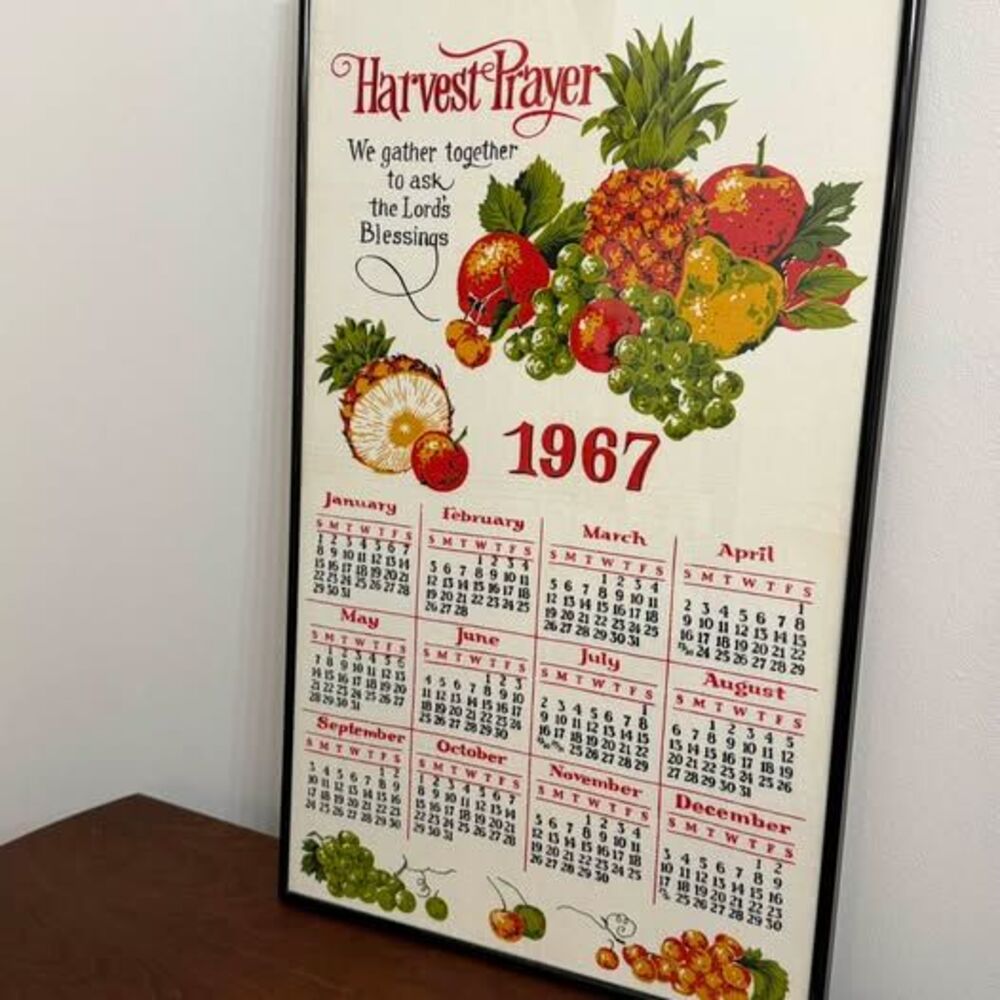 Vintage 1967 Harvest Prayer Framed Calendar Poster
